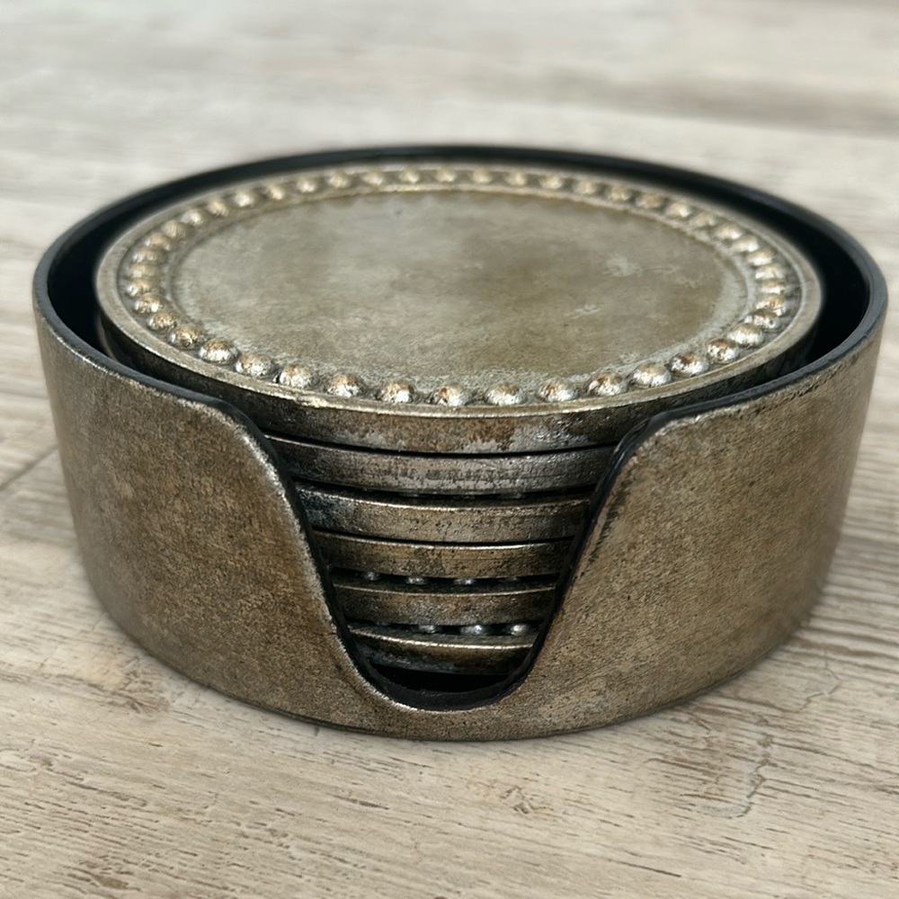 Set of 6 Gold Rustic Homestyle Coasters - Faux Brass